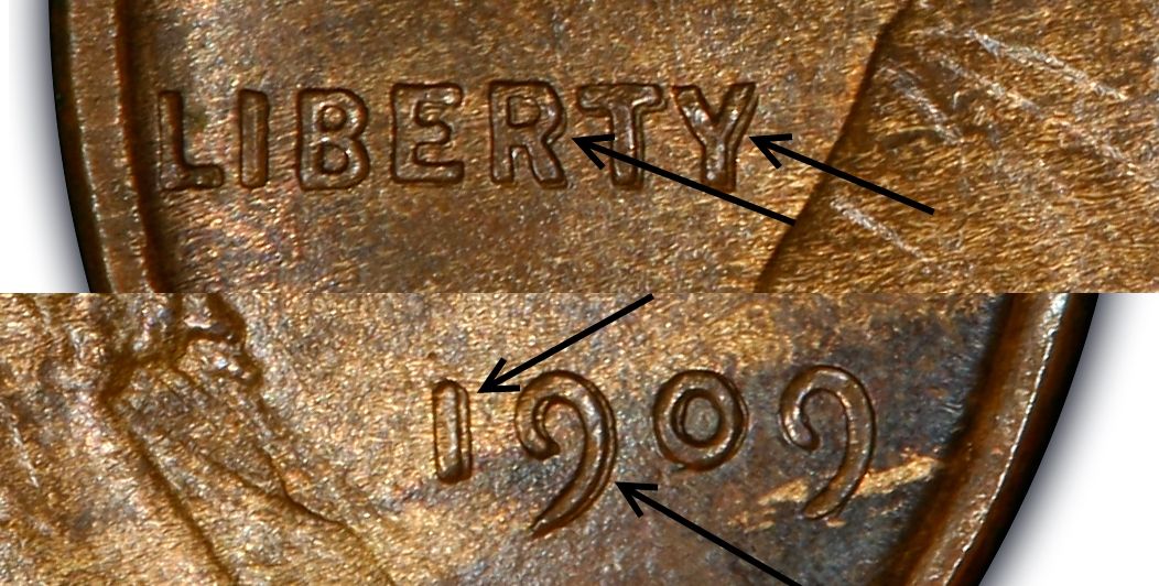 1909 Lincoln wheat penny doubled die obverse DDO showing visible doubling on LIBERTY inscription and date